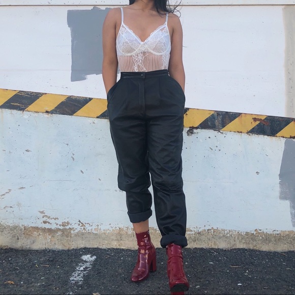 VINTAGE GENUINE LEATHER HIGH WAIST PANTS - Picture 1 of 6